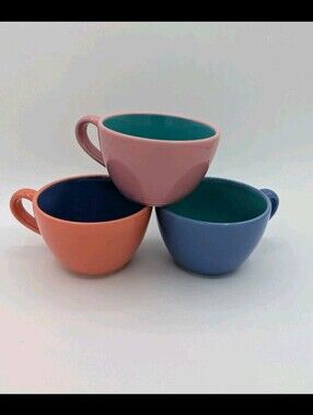 3 Vintage Lindt Stymeist COLORWAYS Cafe Au Lait Coffee Tea Cups Salmon Blue Pink
